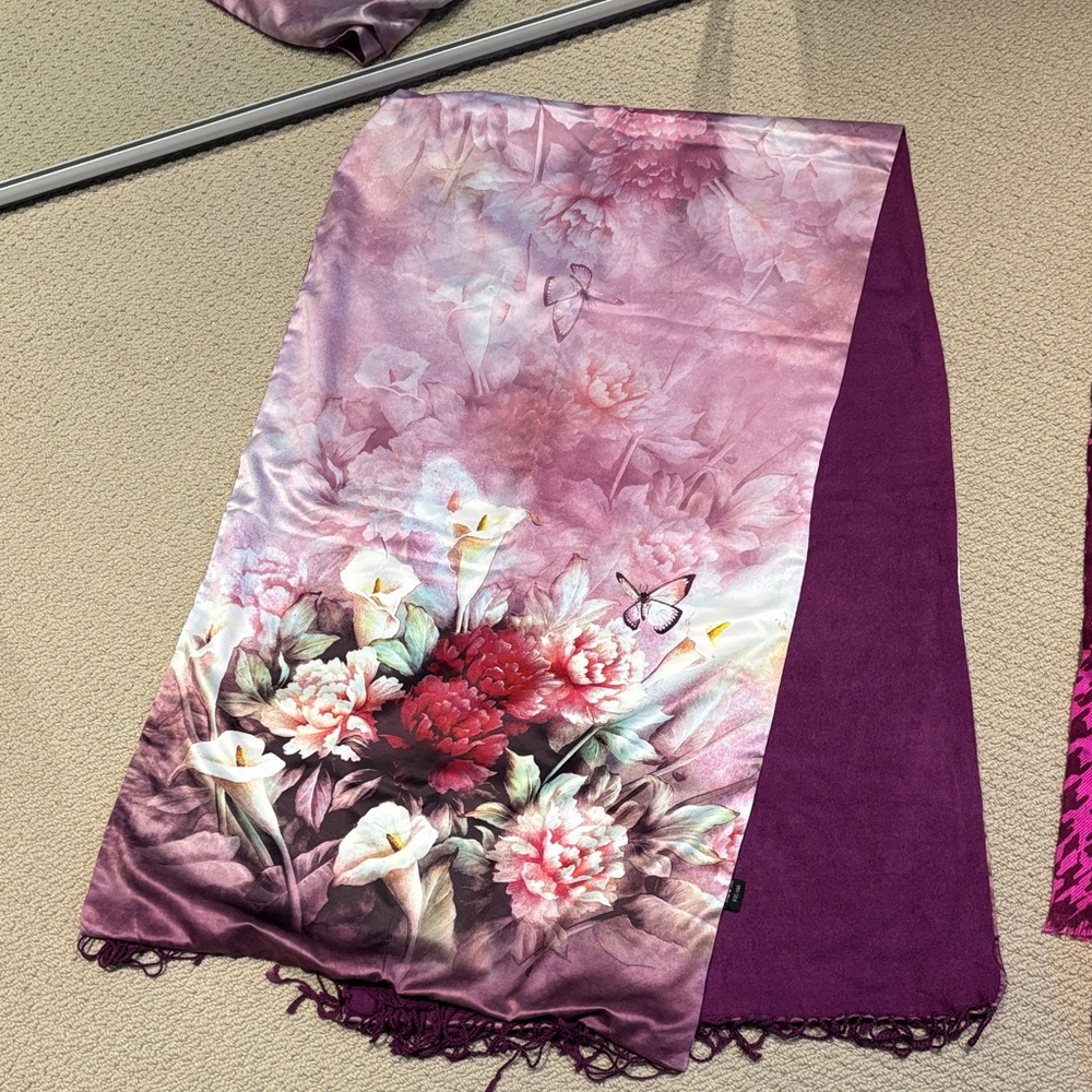 Floral Purple and Pink Silk Scarf